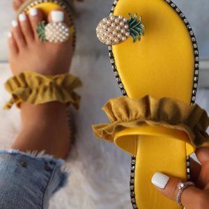 Pineapple Toe Ring Decor Thong Sandals